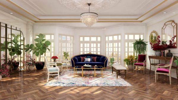 3d photorealistic rendering of a vintage style Paris apartment.